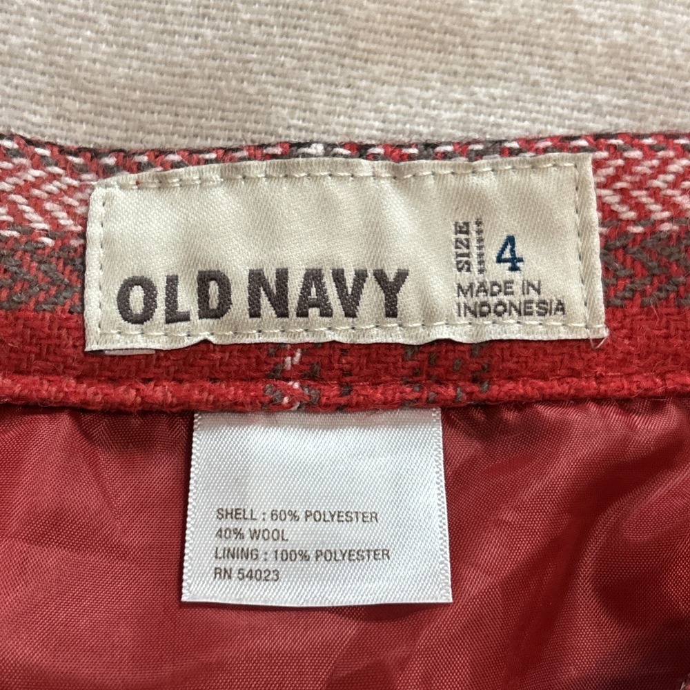 Old Navy Wool Blend Mini Skirt Red Gray Plaid Lined  Women's Size 4 Y2K Academia - Picture 5 of 7
